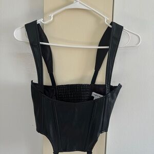 Stylish Black Corset Top with Thick Straps Leather top